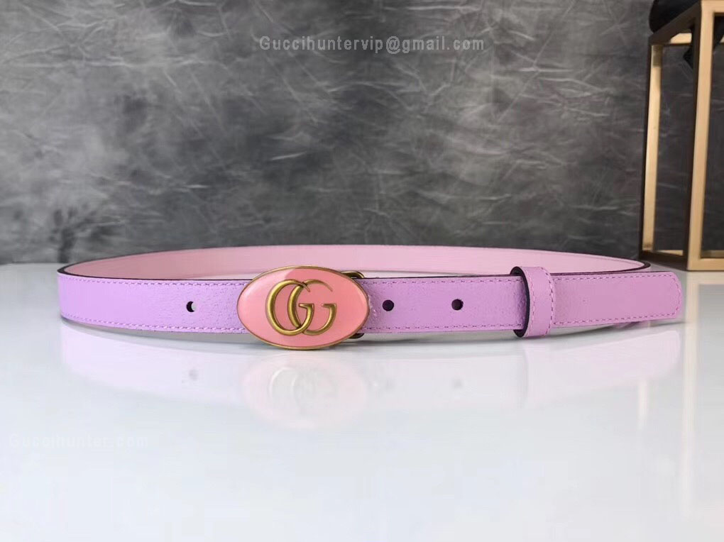 Gucci Leather Belt With Oval Enameled Buckle Pink 20mm